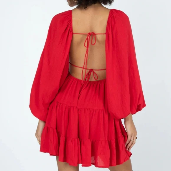 Princess Polly Danny Long Sleeve Mini Dress Red - Picture 4 of 5